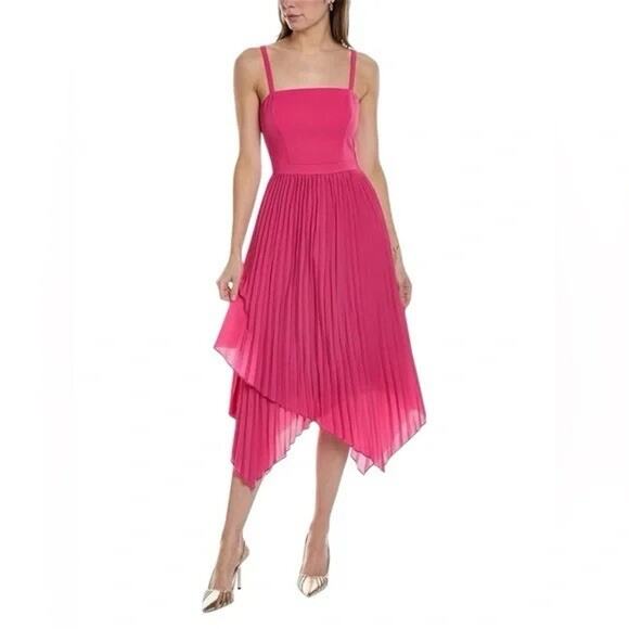 Aidan Mattox Womens Asymmetrical Pleated Midi Dress 12 Pink Sleeveless NWT $295 - Picture 1 of 16